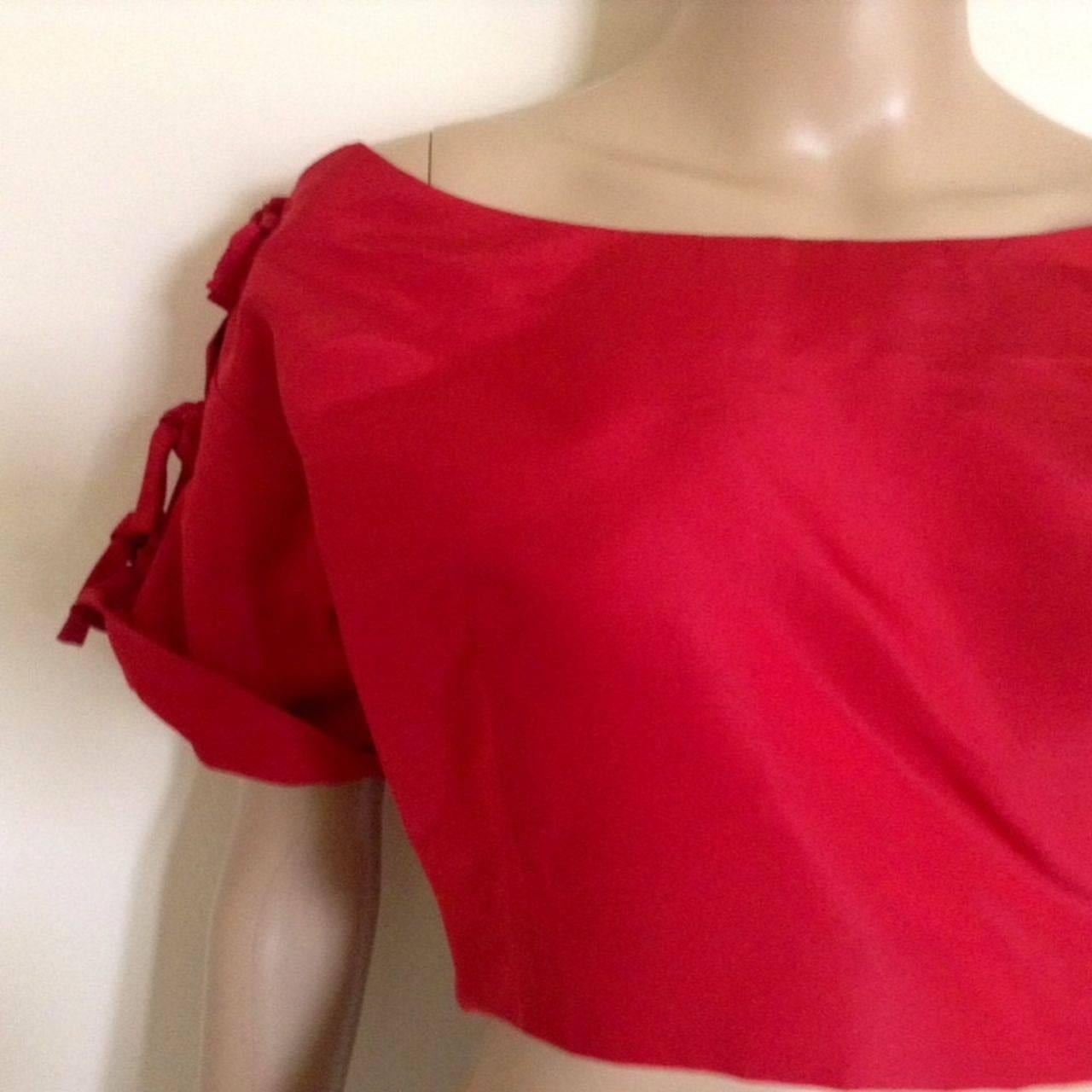1953 Christian Dior Red Silk Bolero Jacket with Bow Details For Sale 1