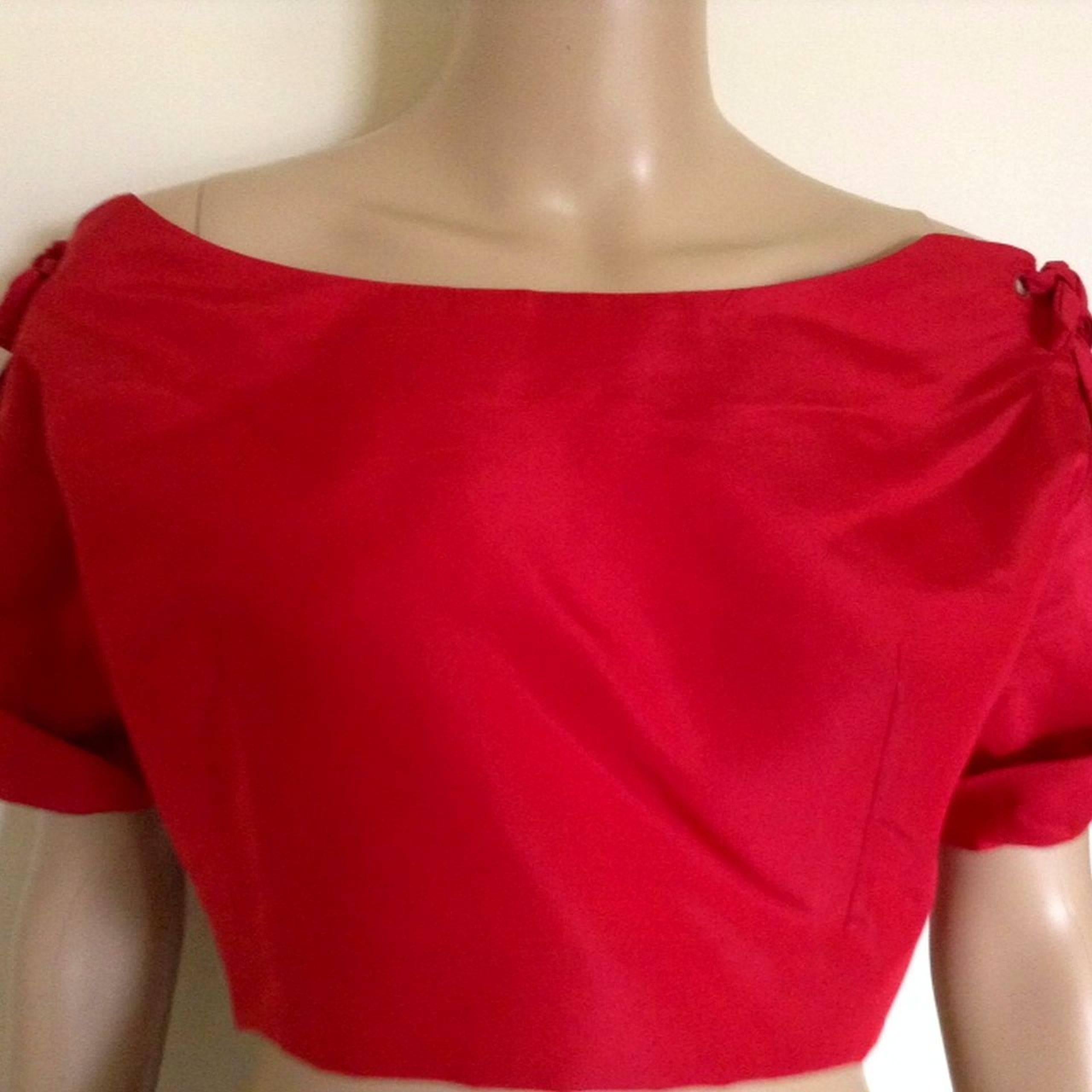 1953 Christian Dior Red Silk Bolero Jacket with Bow Details For Sale 2