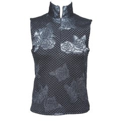 CHANEL Top senza maniche Camicetta metallica blu navy floreale con cerniera Sz 36 2017 BNWT