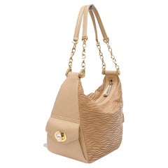 JUDITH LEIBER Shoulder Bag Hobo Leather Beige Gold-Tone HW Crystal Top Zipper