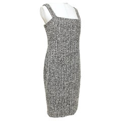 CHANEL Negro Vestido Sin Mangas Tweed Blanco Fantasía Shift Cuello Cuadrado Sz 40 2014
