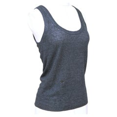 CHRISTIAN DIOR Sweater Sleeveless Knit Top Navy Blue Ribbed Shirt Sz 36