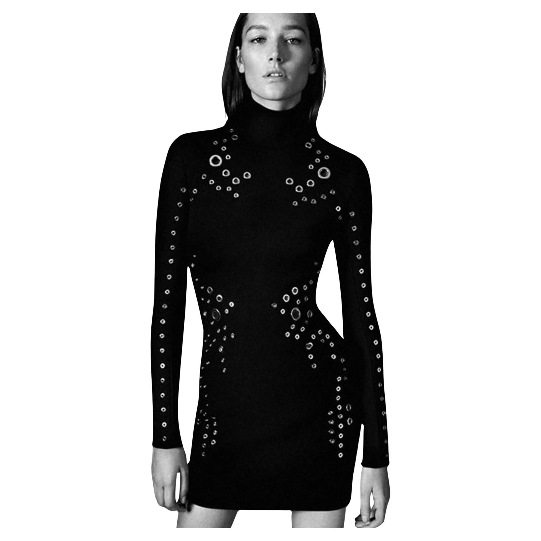 Important MUGLER Kleid Hot Red Carpet Abend Schwarz Metall