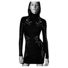 Important MUGLER Dress Hot Red Carpet Evening Black Metal