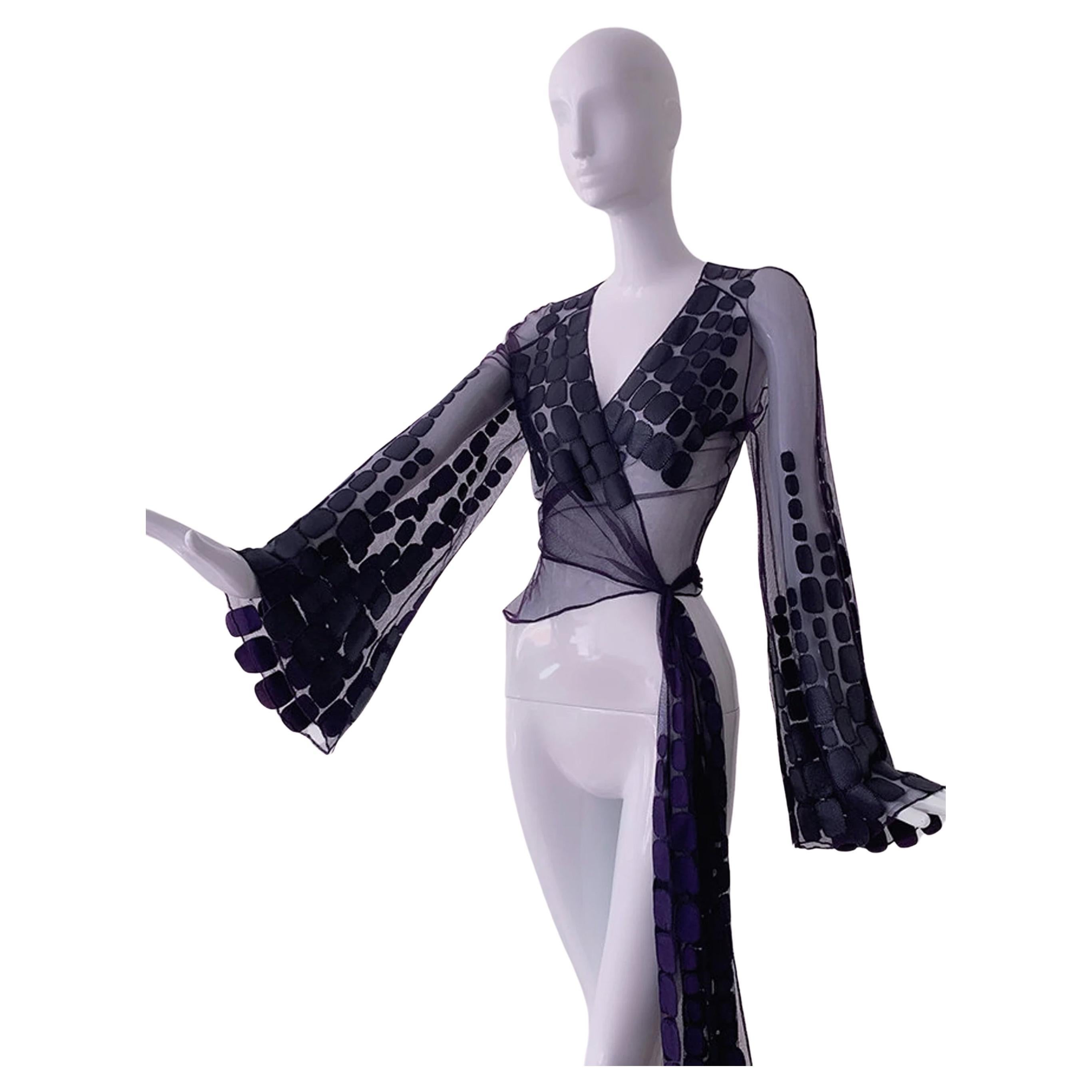 FAVOLOSO Thierry Mugler Couture SS 2001 Les Solaris Blusa Top in pelle trasparente in vendita