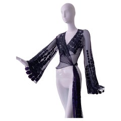 FABULOUS Thierry Mugler Couture SS 2001 Les Solaris Blouse Top Sheer Net Leather