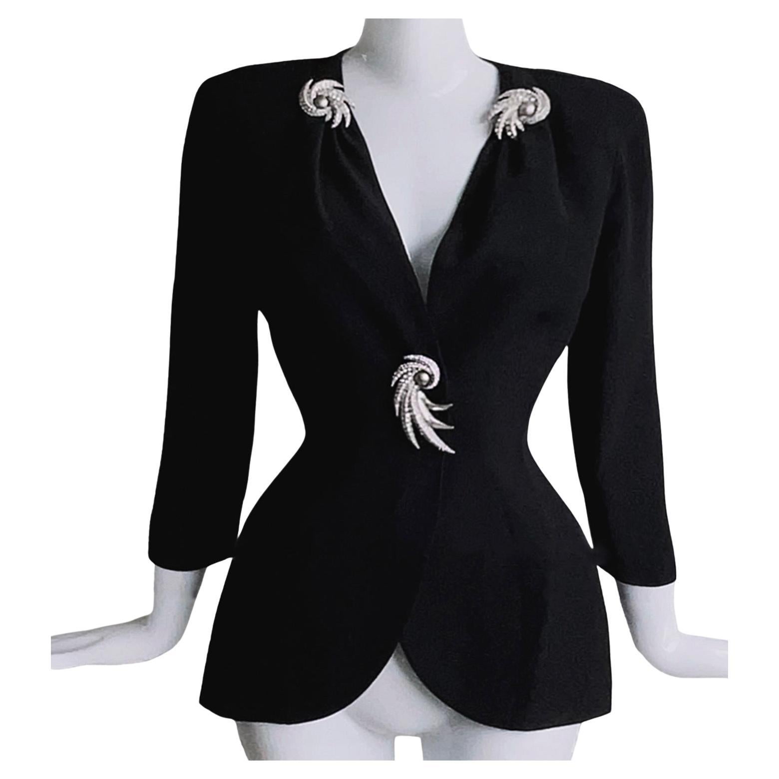 Thierry Mugler Giacca Glam Stella cadente di cristallo Glam Nero Drammatico Scultoreo