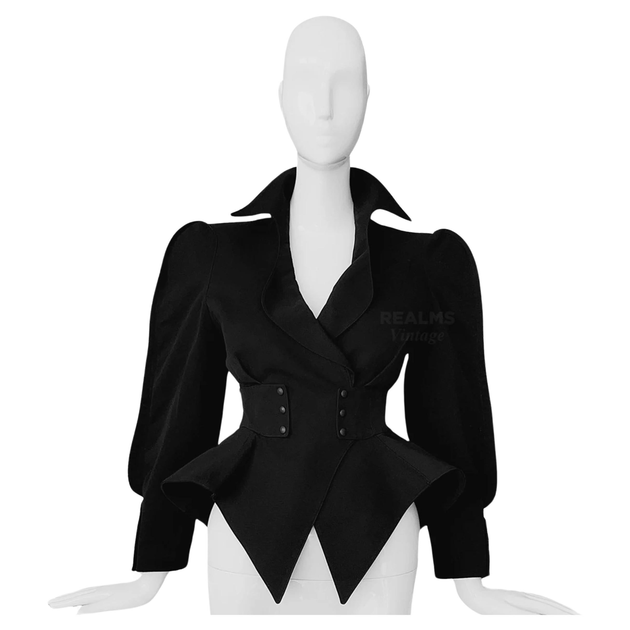 Thierry Mugler Black Sculptural Jacket Dramatic Collar Peplum