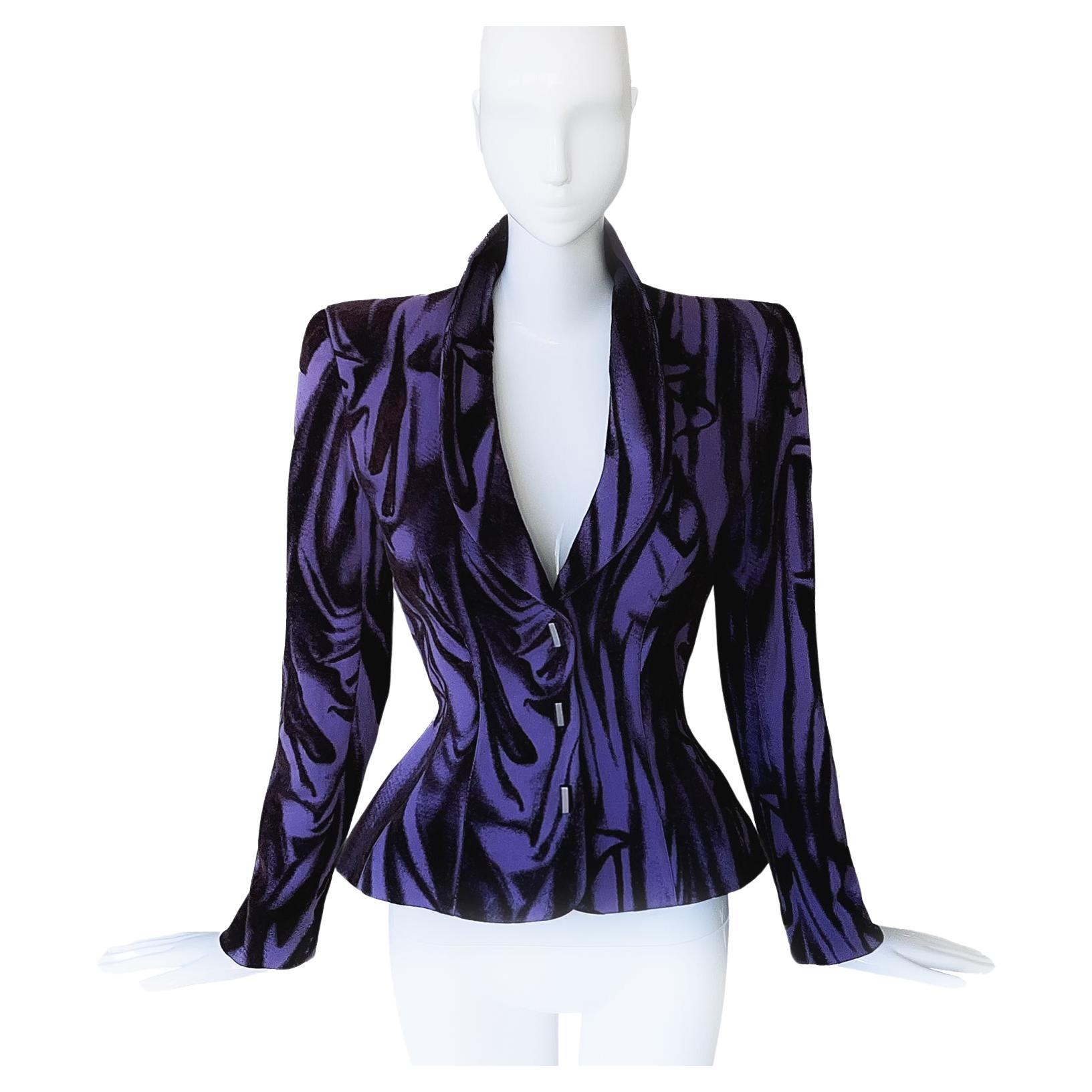 Thierry Mugler Seltene lila Illusion-Jacke mit Drapierungsmuster im Angebot