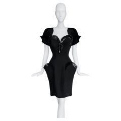 Thierry Mugler Cocktail Dress RAFFIA SS 1995 Black Dramatic Scultural