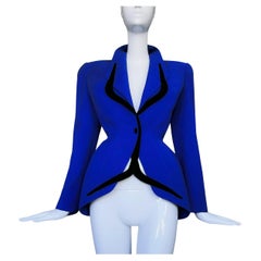 Thierry Mugler FW 1998 Blue Jacket with Dramatic Black Velvet Details