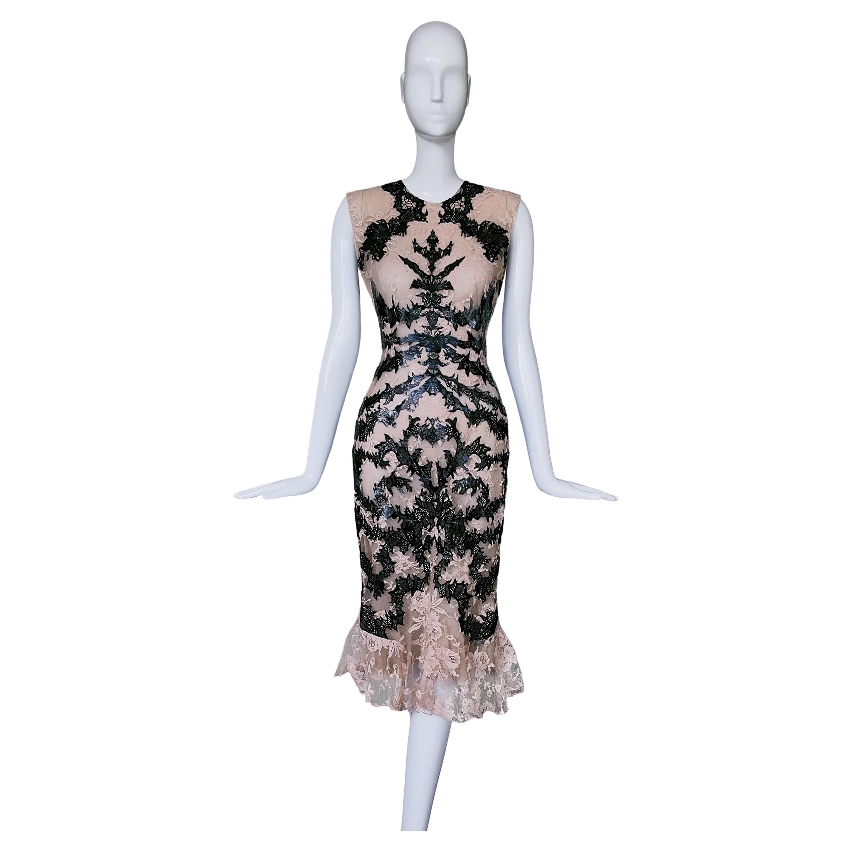 Iconic Archival Alexander McQueen SS 2012 Laser Cut Silk Lace Dress For Sale at 1stDibs