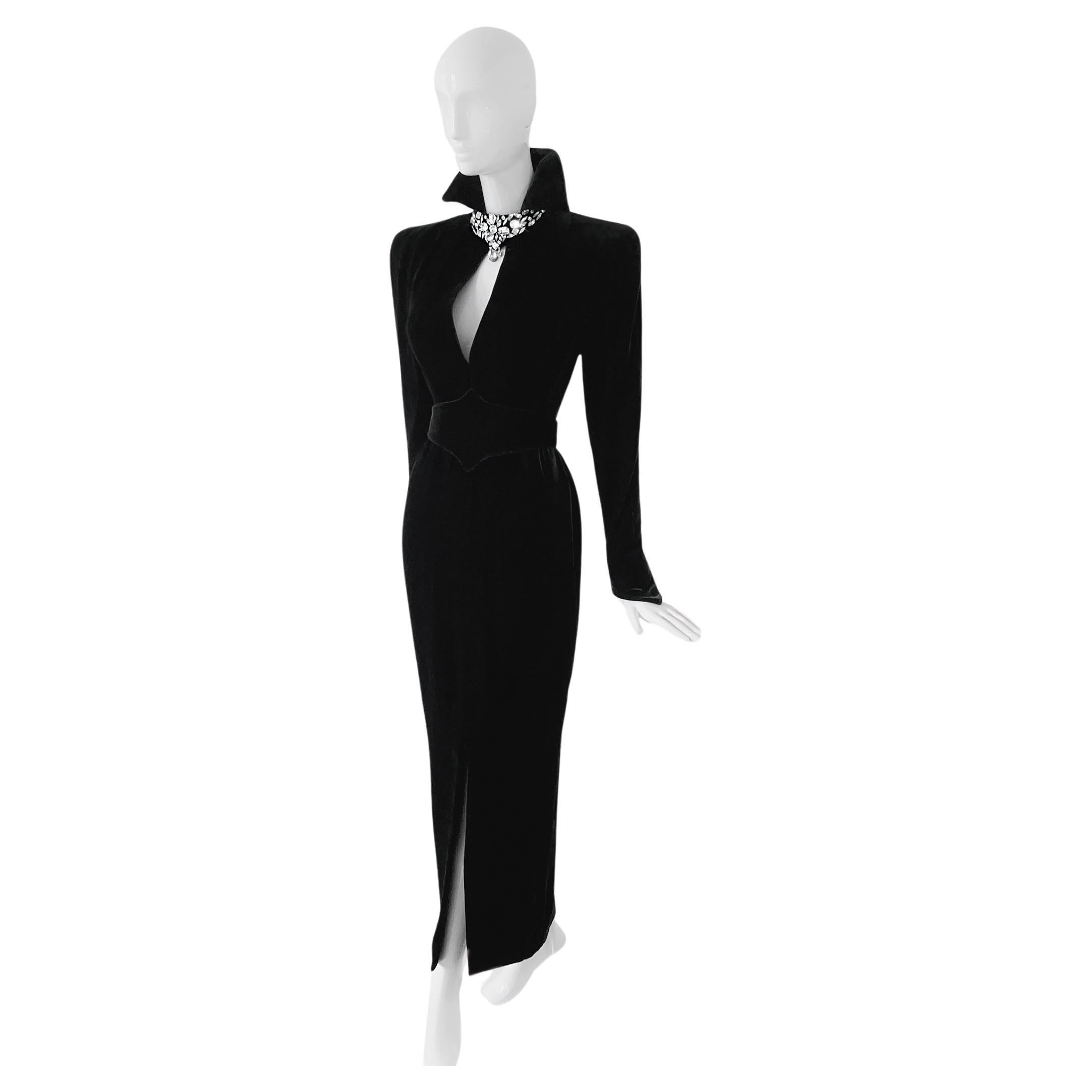 Impresionante archivo de Thierry Mugler  FW 1986 Vestido de noche Vestido negro de cristal en venta