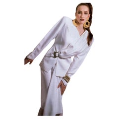 Gonna iconica d'archivio Thierry Mugler SS 1986 oro e bianco, glamour e di tendenza