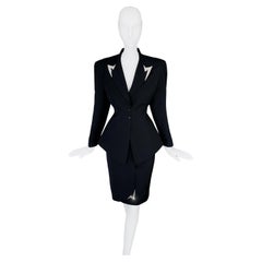 Thierry Mugler Archival SS 1991 Rock Anzug Silberne Metallblitze