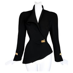 Thierry Mugler Archival FW 1993 Dramatic Runway Jacket Black Gold Metal Details
