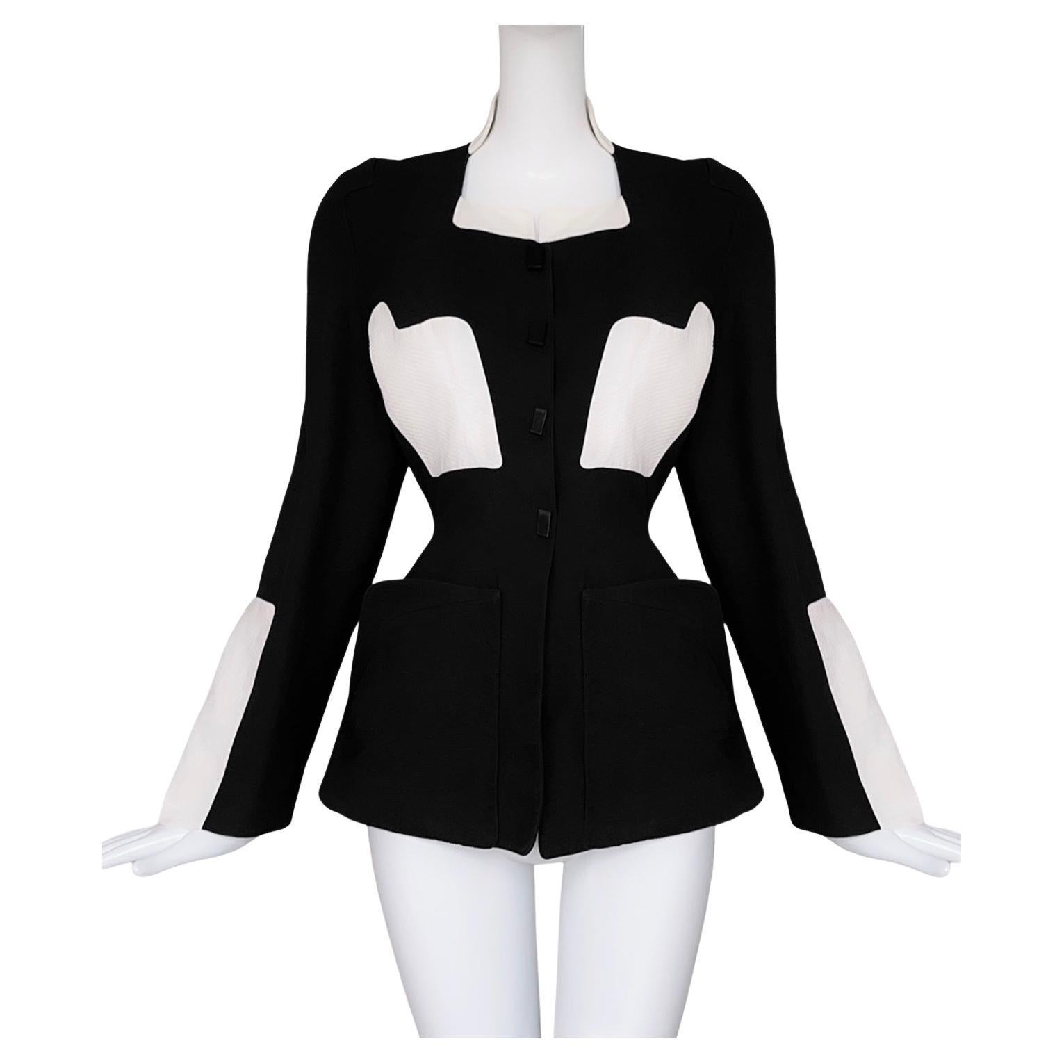 Thierry Mugler SS 1994 Rara Giacca Geometrica Nera Bianca Scultorea