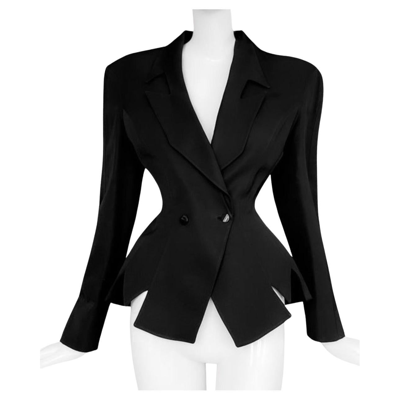 Thierry Mugler FW 1992 Black Dramatic Cutout ZigZag Jacket