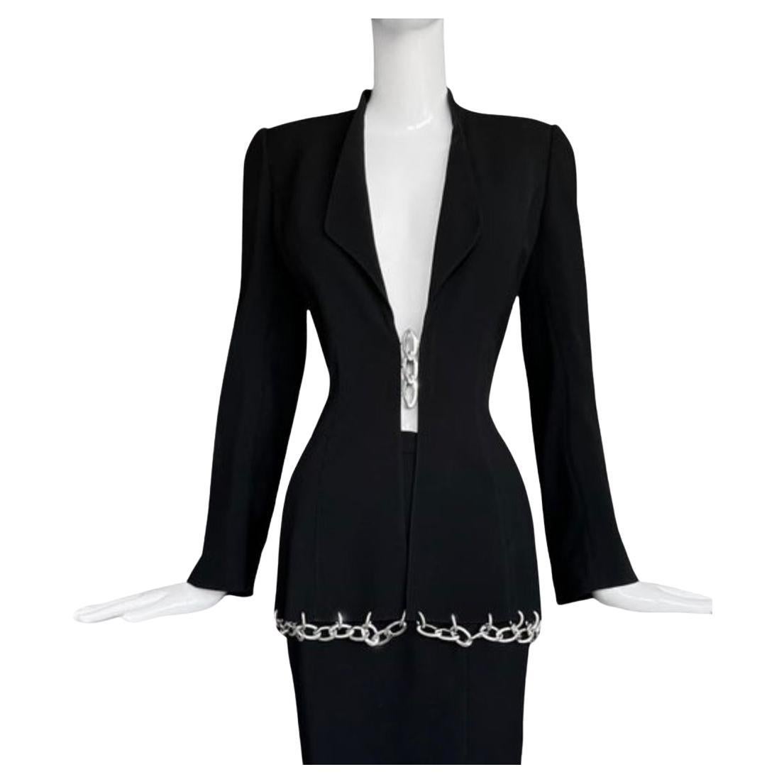 Thierry Mugler - Giacca e gonna da abito impreziosita da catene - Nero in vendita