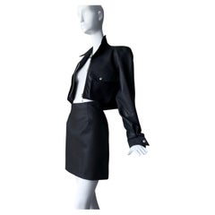 Thierry Mugler Black Two-piece Crop Rubber Vinyl Set Jacket Skirt