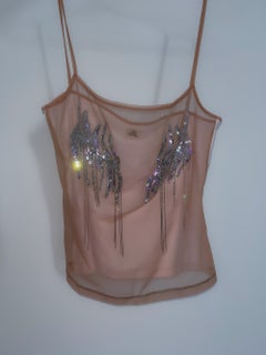 Thierry Mugler Semi Sheer Top Mesh Glitter Nude