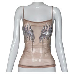 Thierry Mugler Semi Sheer Top Mesh Glitter Nude
