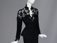 Beautiful Thierry Mugler 1992 Black Lace Skirt Suit Sculptural Ensemble