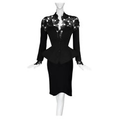 Beautiful Thierry Mugler 1992 Black Lace Skirt Suit Sculptural Ensemble
