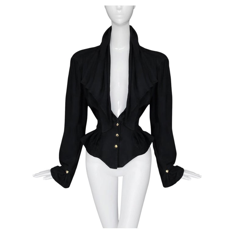 Thierry Mugler SS 1986 Dramatic Sculptural Black Suede Jacket