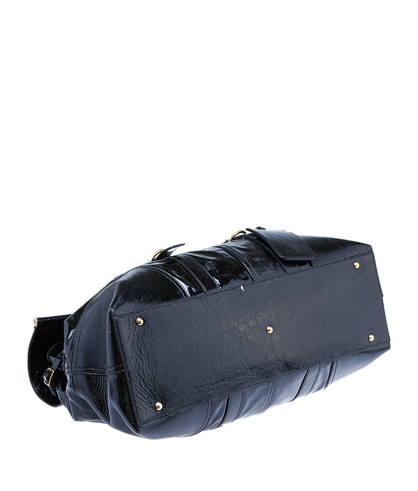 Yves Saint Laurent Black Patent Leather Weekender Duffle Bag For Sale 1