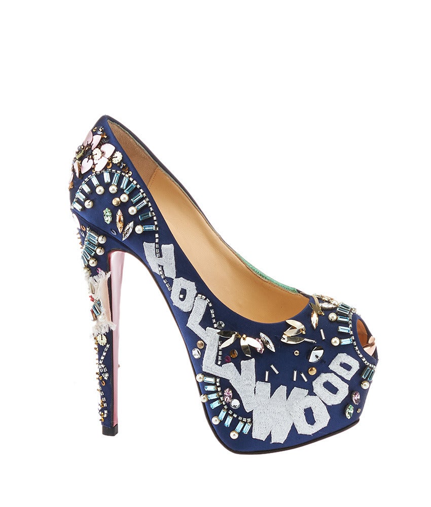 Christian Louboutin Blue Satin Highness 160 Platform Pumps, Size 36 In New Condition In Bala Cynwyd, PA
