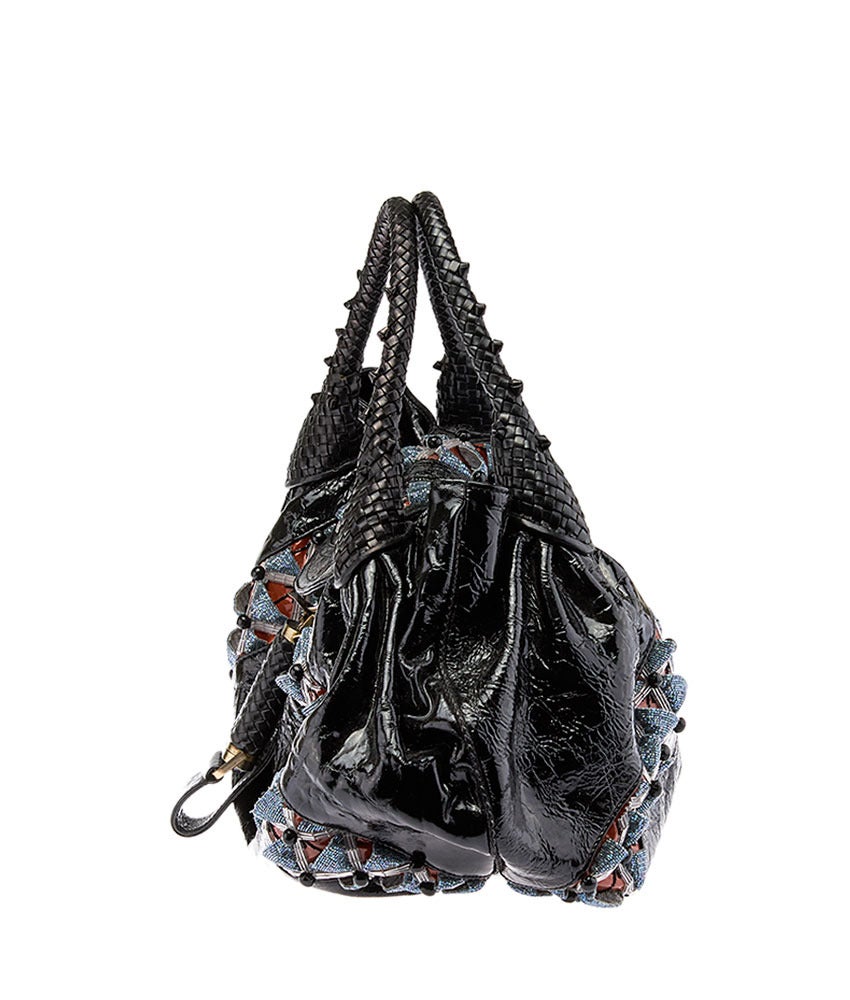 Women's Fendi Limited Edition Black Patent Leather Beaded Spy Bag For Sale