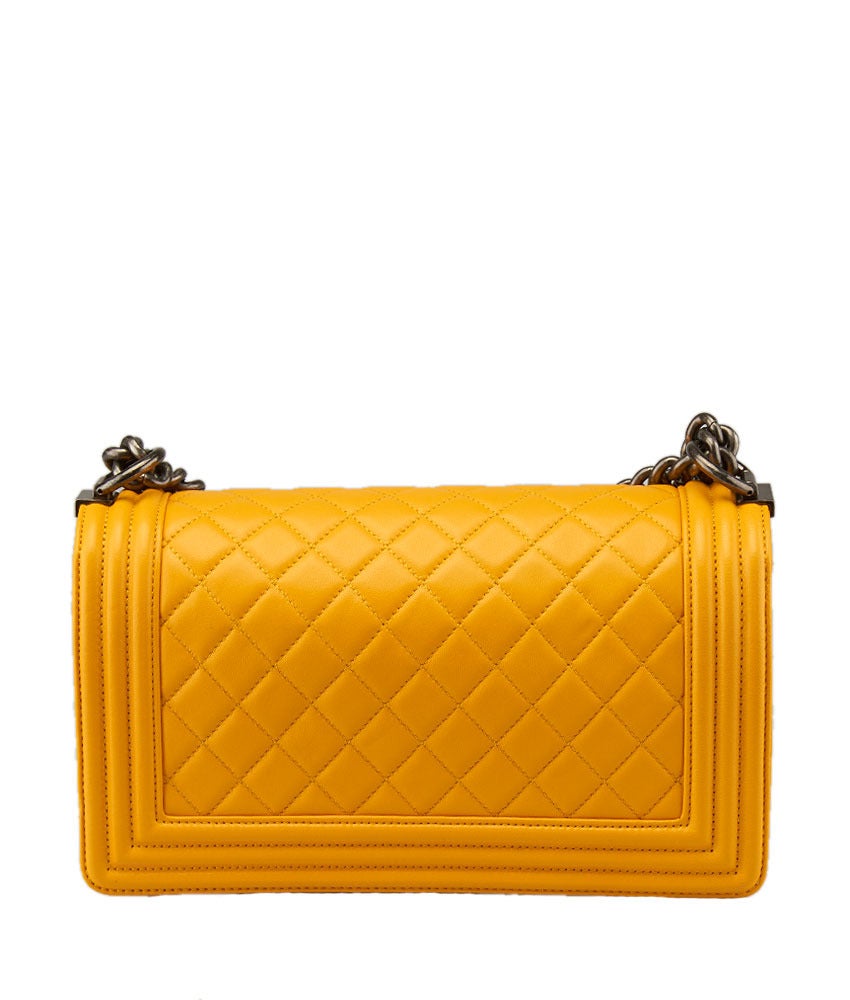 2015 Chanel Le Boy Quilted Yellow Lambskin Medium Flap Shoulder Bag For Sale 1