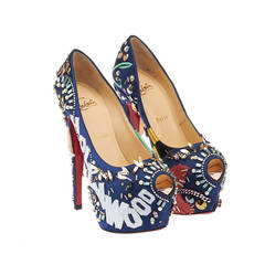 Christian Louboutin Blue Satin Highness 160 Platform Pumps, Size 36