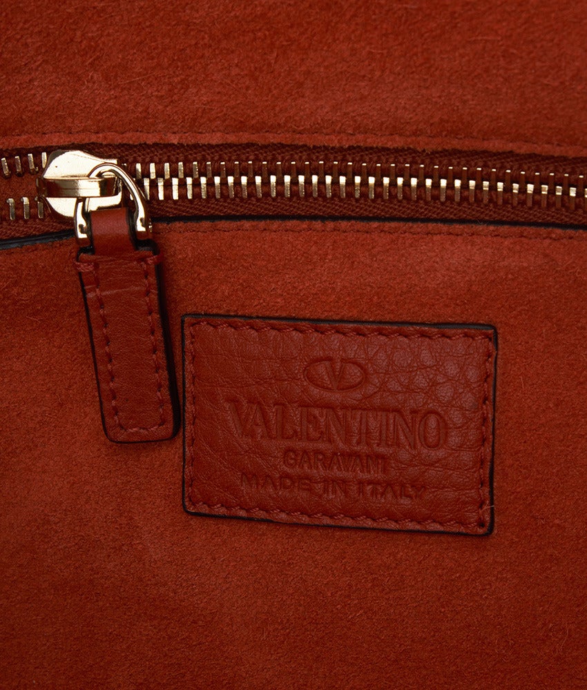 Valentino Glam Rockstud Orange Leather Medium Flap Shoulder Bag For Sale 4