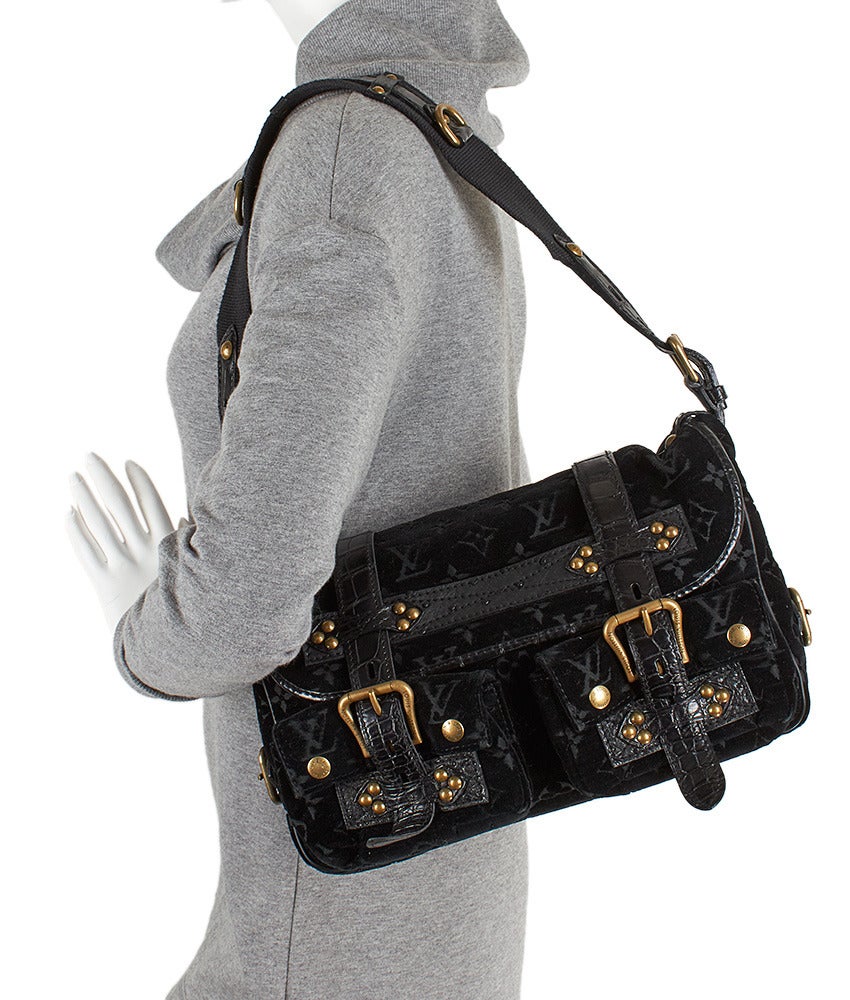 2004 Louis Vuitton Clyde Mon Black Velour & Crocodile Monogram Satchel