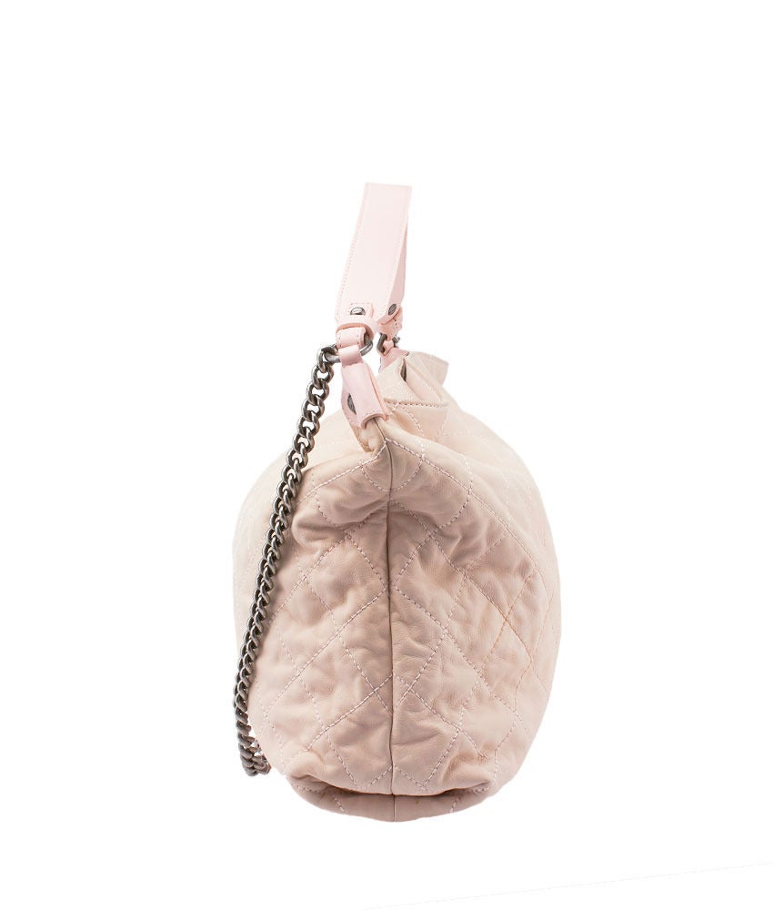 Beige 2012 Chanel Light Pink Quilted Leather Large Chain Crossbody Bag For Sale