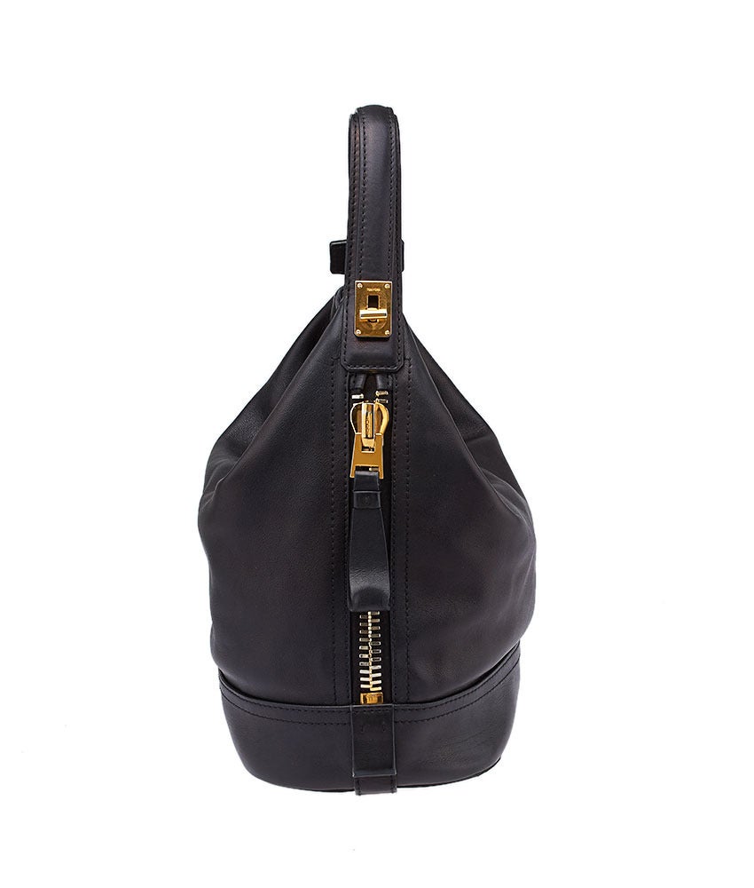 Women's 2000s Tom Ford Side Zip Black Leather Hobo Shoulder Bag For Sale