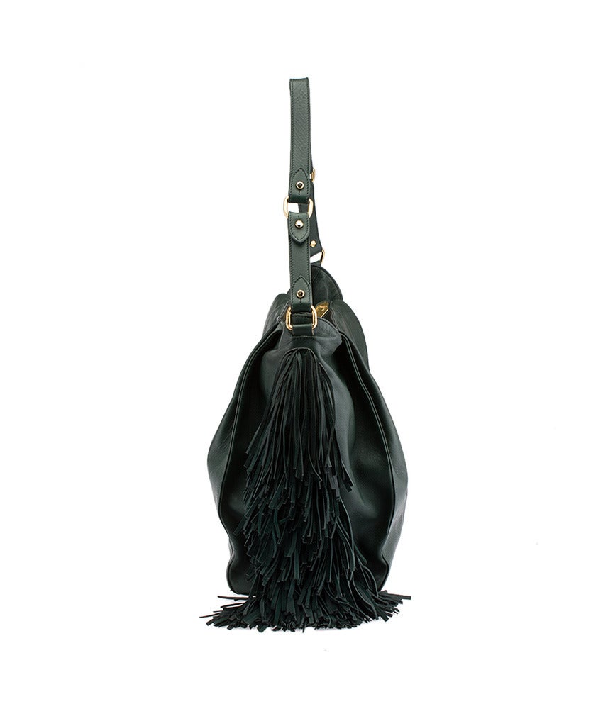 2000s Christian Louboutin Justine Green Leather Fringed Hobo For Sale ...