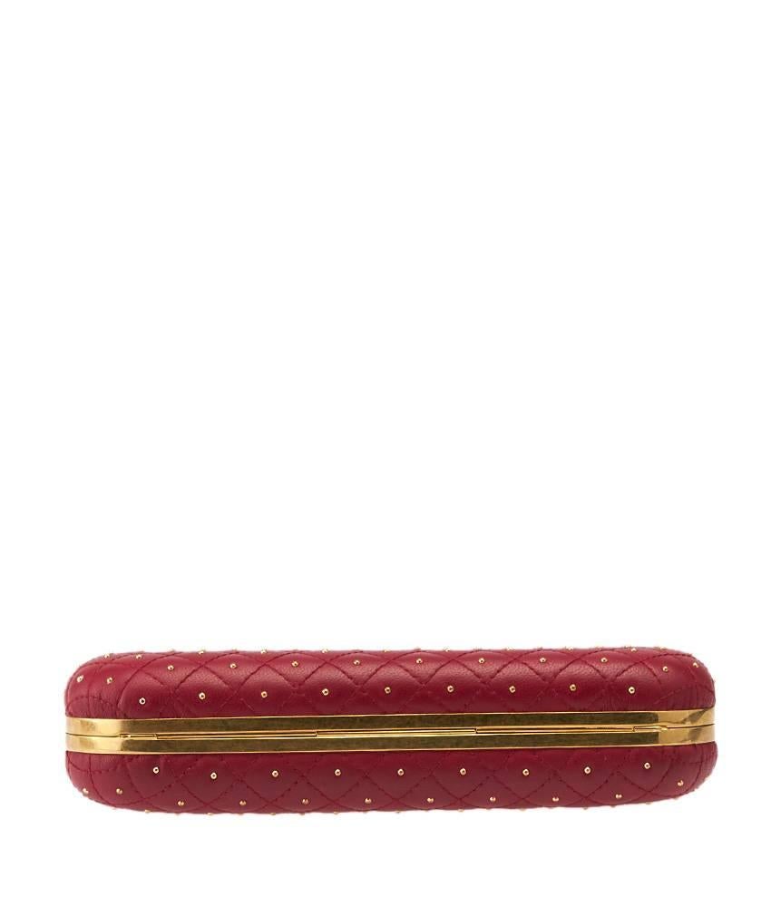Alexander McQueen Red Quilted Leather Studded Knuckle Box Clutch For Sale 1
