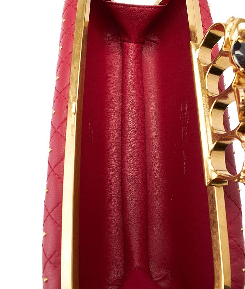 Alexander McQueen Red Quilted Leather Studded Knuckle Box Clutch For Sale 4