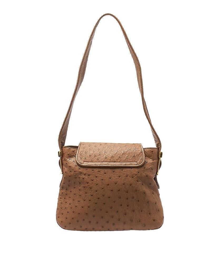 Gucci 1973 Brown Ostrich Leather Shoulder Bag For Sale 1