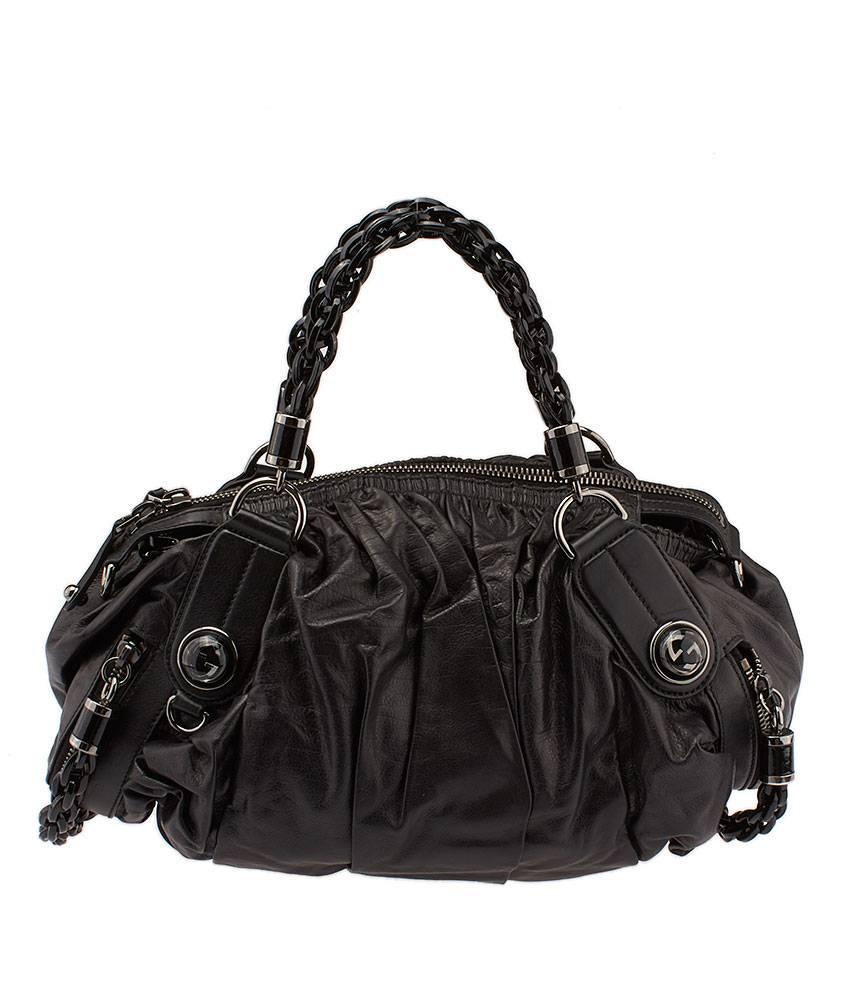 Gucci Galaxy Black Leather Large Satchel In Excellent Condition For Sale In Bala Cynwyd, PA