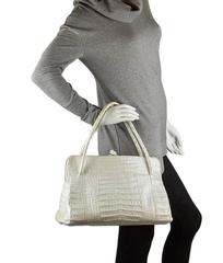Nancy Gonzalez Linda Metallic White Crocodile Tote