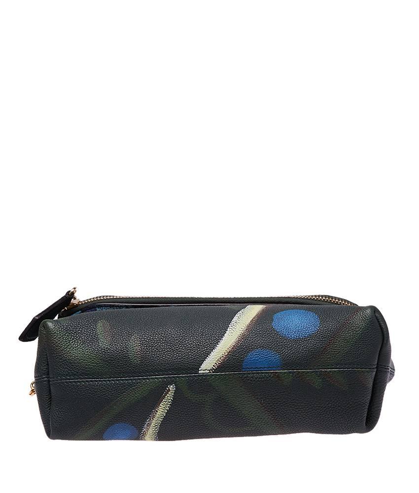 Women's 2000s Burberry Prorsum The Petal Green Multicolor Leather Hand Painted Clutch For Sale