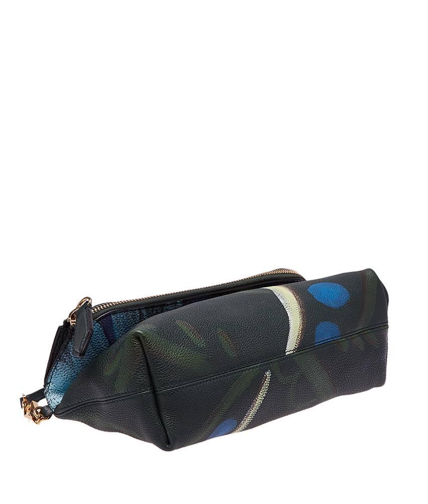2000s Burberry Prorsum The Petal Green Multicolor Leather Hand Painted Clutch For Sale 1