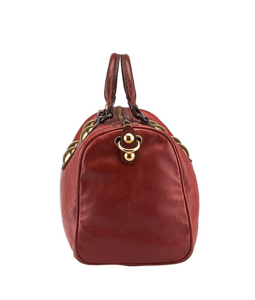 Brown 2000s Gucci Babouska Boston Red Leather Satchel For Sale