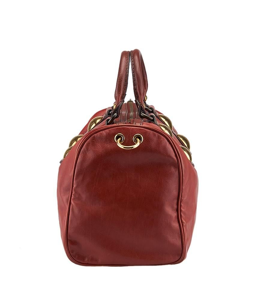 2000s Gucci Babouska Boston Red Leather Satchel In Good Condition For Sale In Bala Cynwyd, PA