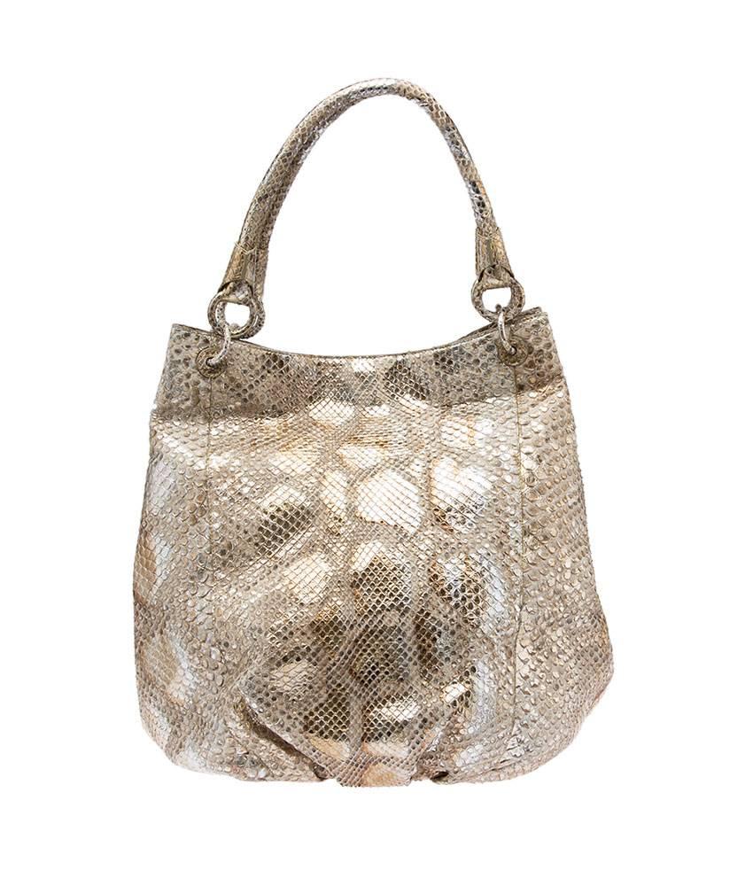 2000s Nancy Gonzalez Gold and Silver Metallic Python Molurus Shoulder Bag For Sale 1