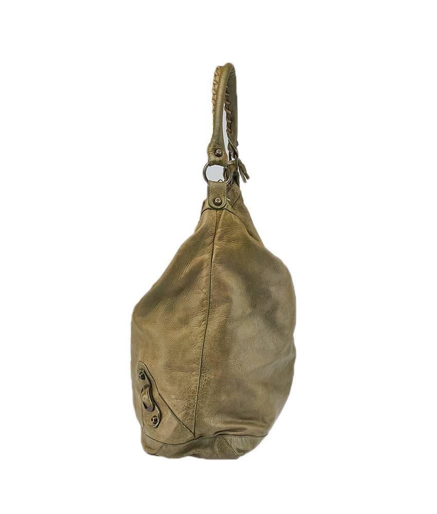 Brown Balenciaga Green Leather Arena Classic Day Hobo For Sale